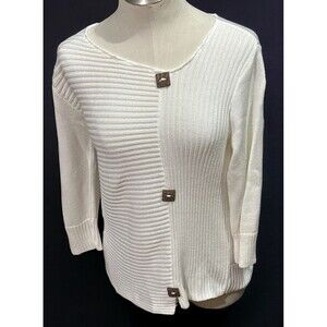 ORVIS Women’s White Offset Cotton Blend Sweater‎ Size Medium EUC
